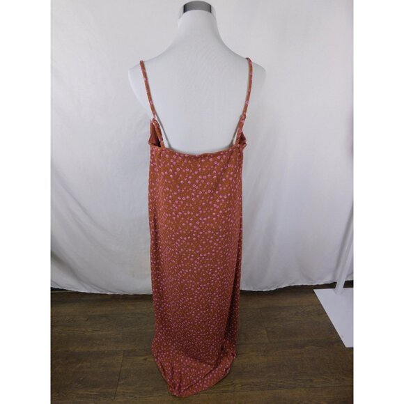 No Boundaries Dress Womens XL Rust Pink Floral Maxi Spaghetti Strap Tie Front - Picture 5 of 11